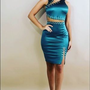 Chain Slit Silk Dress